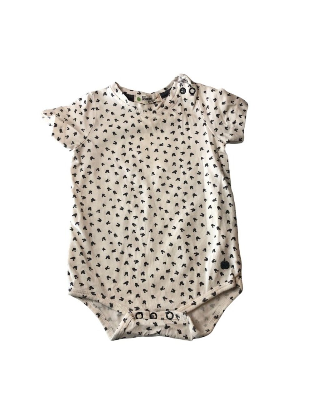 The Bonnie Mob Baby Short Sleeve Print Bodysuit White Black Organic Cotton 3-6M